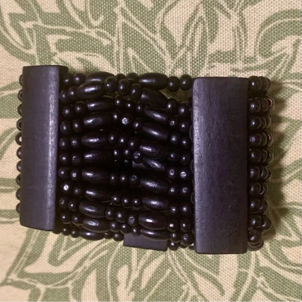 Vintage Black Wood Beaded Bracelet